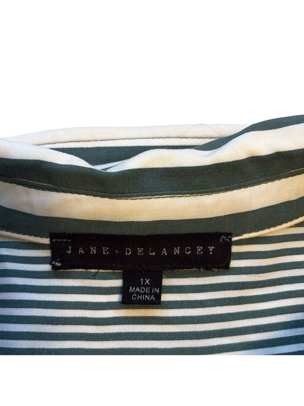 Jane and Delancey Striped Shirt Button Down Green and White Size 1X - Picture 5 of 5